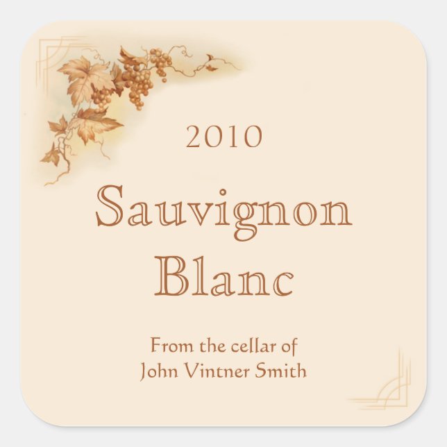 Adesivo Quadrado Vinheta do rótulo da garrafa de vinho (Frente)