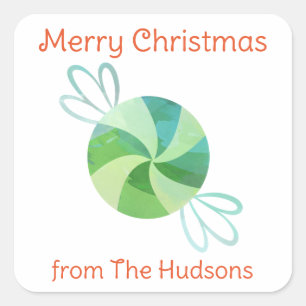 Adesivo Quadrado Vinheta-doçura de menta-pimenta-de-natal de aquare