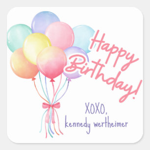 Adesivo Quadrado Vinheta dos Balões de Aniversário do Pastel