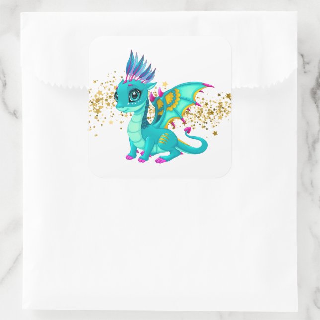 Adesivo Quadrado Vinheta Dragão (Bolsa)