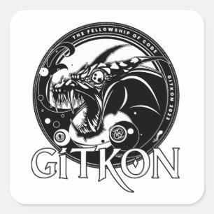 Adesivo Quadrado Vinheta Dragão GitKon: A Fellowship of Code
