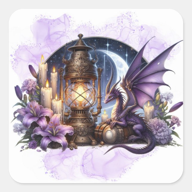 Adesivo Quadrado Vinheta Dragão Steampunk (Frente)