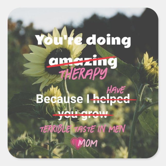 Adesivo Quadrado Vinheta Engraçado De Girassol Da Mãe Para Crianças (Frente)