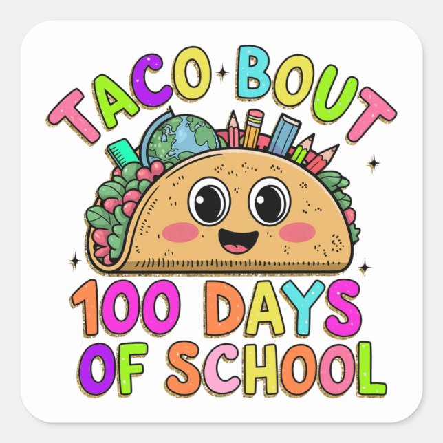 Adesivo Quadrado Vinheta escolar do 100º dia (Frente)