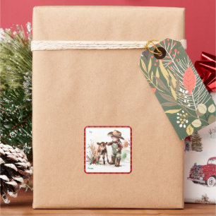 Adesivo Quadrado Vinheta-Etiqueta de Presente para Cavalo de Natal