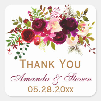 Adesivo Quadrado Vinheta-Favor Casada - Florais de Borgonha, Folhag