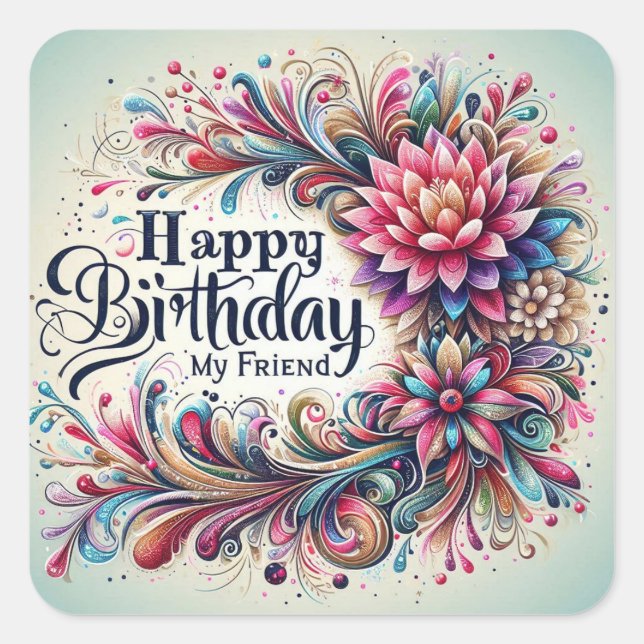 Adesivo Quadrado Vinheta feliz de aniversário (Frente)