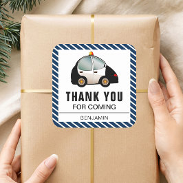 Adesivo Quadrado Vinheta Festa de aniversário de carro da polícia