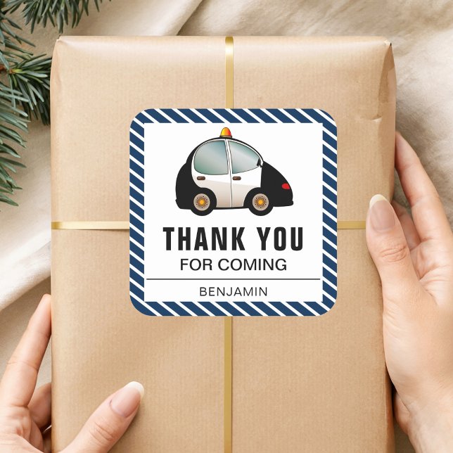 Adesivo Quadrado Vinheta Festa de aniversário de carro da polícia (Criador carregado)