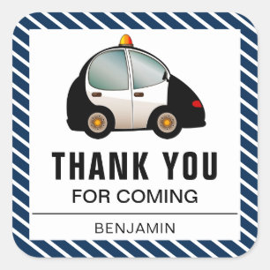 Adesivo Quadrado Vinheta Festa de aniversário de carro da polícia