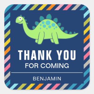 Adesivo Quadrado Vinheta-Festa de aniversário de Dinossauros Bonito