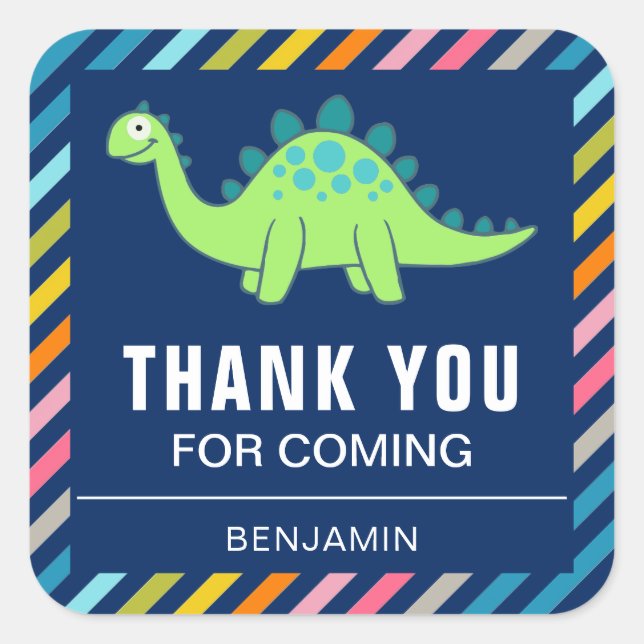 Adesivo Quadrado Vinheta-Festa de aniversário de Dinossauros Bonito (Frente)