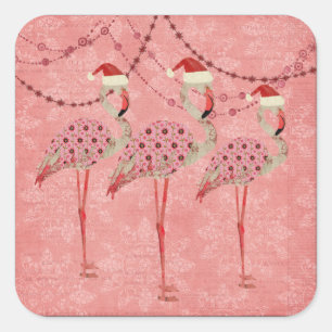 Adesivo Quadrado Vinheta Festiva Flamingos Fresca Rosa
