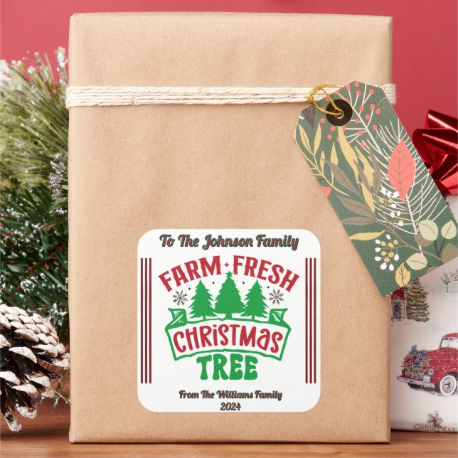 Adesivo Quadrado Vinheta festiva para presentes de férias (Feriado)