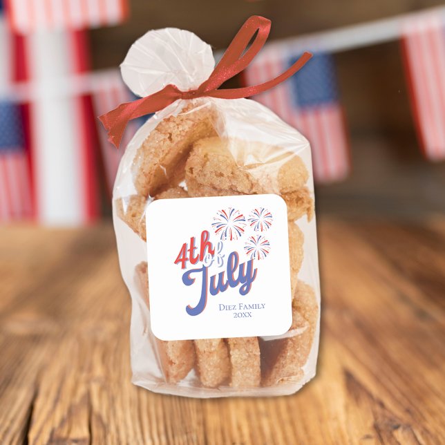 Adesivo Quadrado Vinheta Fireworks em 4 de julho (Criador carregado)