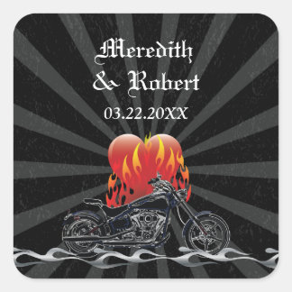 Adesivo Quadrado Vinheta Flaming Love Biker Wedker
