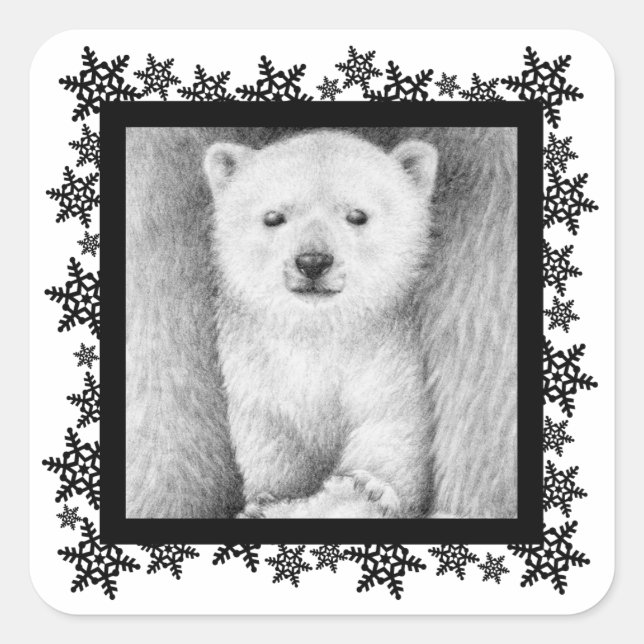 Adesivo Quadrado Vinheta Floco de Neve Polar Bear Cub Xmas (Frente)