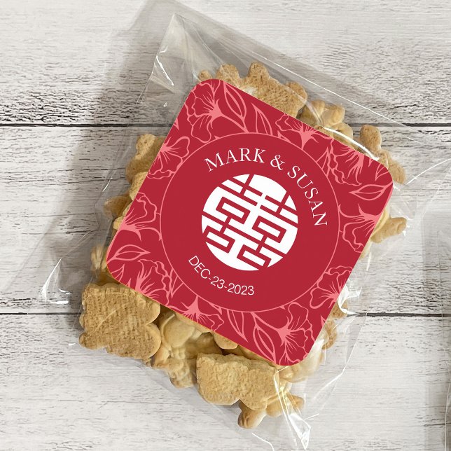 Adesivo Quadrado Vinheta Floral Chinesa Tradicional Elegante (Criador carregado)