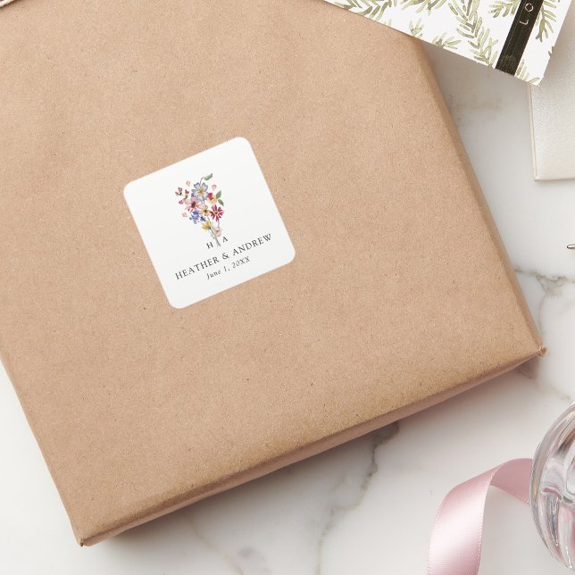 Adesivo Quadrado Vinheta Floral Colorida (Colorful Floral Wedding Sticker by Painted Paperie
)