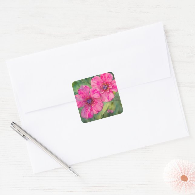 Adesivo Quadrado Vinheta Floral de Arte Rosa bonito (Envelope)