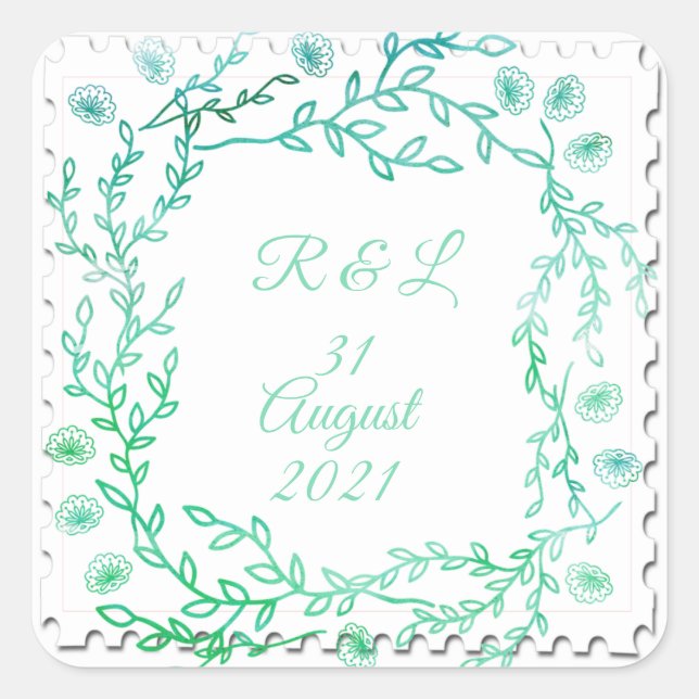 Adesivo Quadrado Vinheta Floral de Mola Azul (Frente)