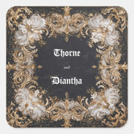 Adesivo Quadrado Vinheta Floral Luxe Preta e Dourada