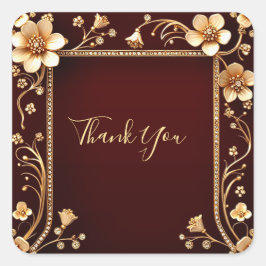 Adesivo Quadrado Vinheta Flores de Ouro Borgonha