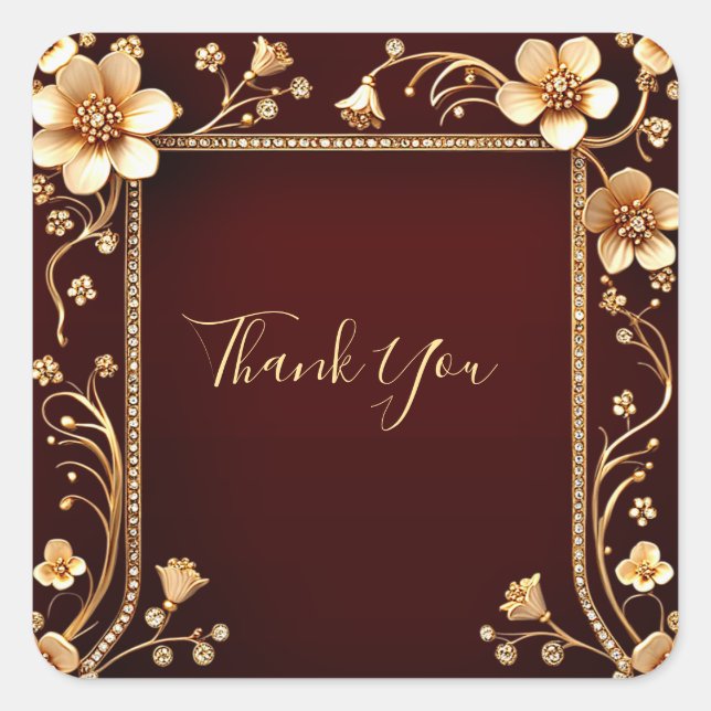 Adesivo Quadrado Vinheta Flores de Ouro Borgonha (Frente)