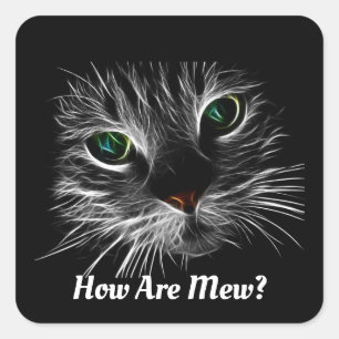 Adesivo Quadrado Vinheta Fractal do Rosto de Gato