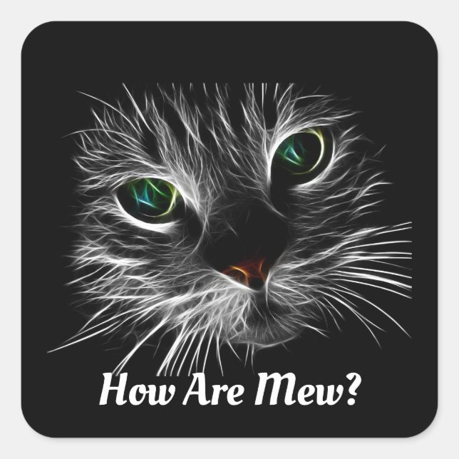 Adesivo Quadrado Vinheta Fractal do Rosto de Gato (Frente)