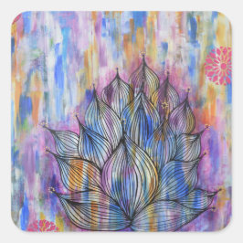 Adesivo Quadrado Vinheta Grande da Flor de Lotus