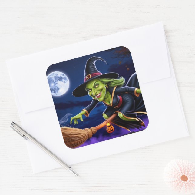 Adesivo Quadrado Vinheta Halloween/Witch (Envelope)