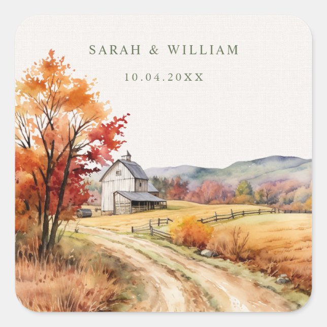 Adesivo Quadrado Vinheta-impressão de-Casamento de fazenda de roupa (Frente)