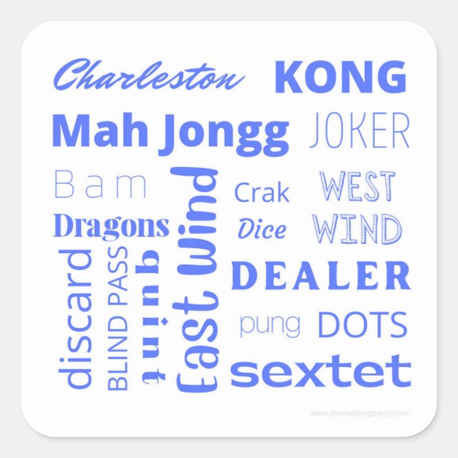 Adesivo Quadrado Vinheta Mah Jongg em azul (Frente)