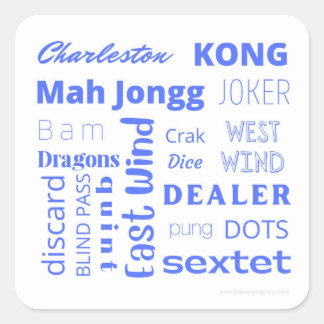 Adesivo Quadrado Vinheta Mah Jongg em azul