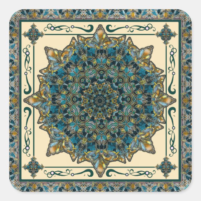 Adesivo Quadrado Vinheta Mandala da Janela de Moldura de Vidro (Frente)