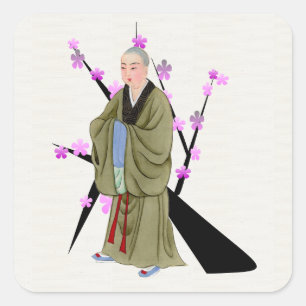 Adesivo Quadrado Vinheta Monge Budista