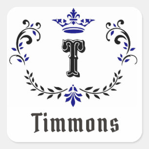 Adesivo Quadrado Vinheta Monograma com coroa