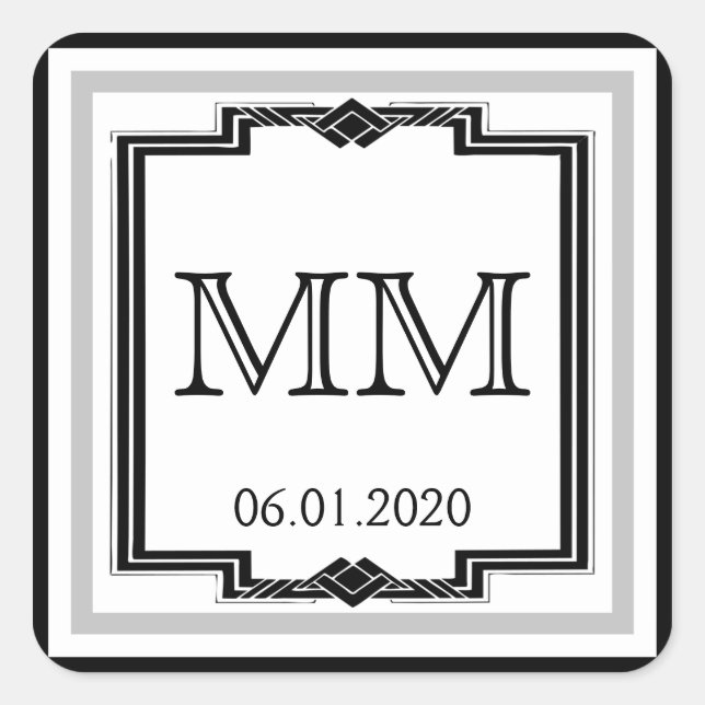 Adesivo Quadrado Vinheta Monograma de Imagem de Arte Branca Preta (Frente)