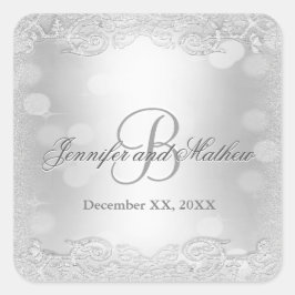Adesivo Quadrado Vinheta Monograma | Prata Elegante