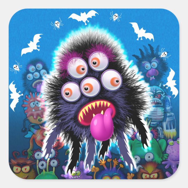 Adesivo Quadrado Vinheta Monstro Personalizado do Halloween. (Frente)