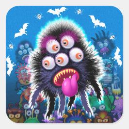 Adesivo Quadrado Vinheta Monstro Personalizado do Halloween.