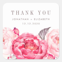 Adesivo Quadrado Vinheta-Obrigado de Favor de Flor de Água Rosa