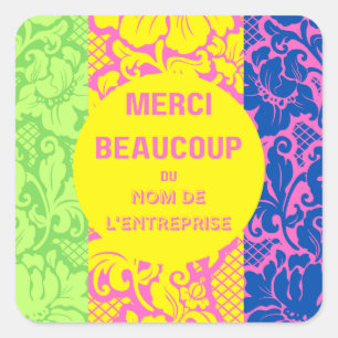 Adesivo Quadrado Vinheta "Obrigado"- "merci belcoup" - Design 2