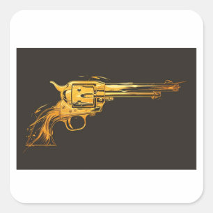Adesivo Quadrado Vinheta ouro Gun Cowboy