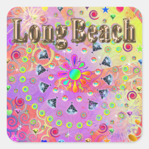 Adesivo Quadrado Vinheta Ouro Long Beach Lucky