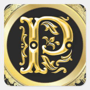 Adesivo Quadrado Vinheta P Quadrada Inicial em Dourado