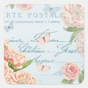 Adesivo Quadrado Vinheta pastosa, em azul e rosa, com flores