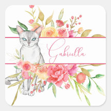 Vinheta Personalizada de Gato Branco Elegante