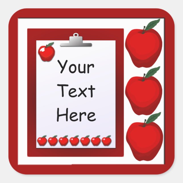 Adesivo Quadrado Vinheta Personalizada de Maçãs de Professores (Frente)